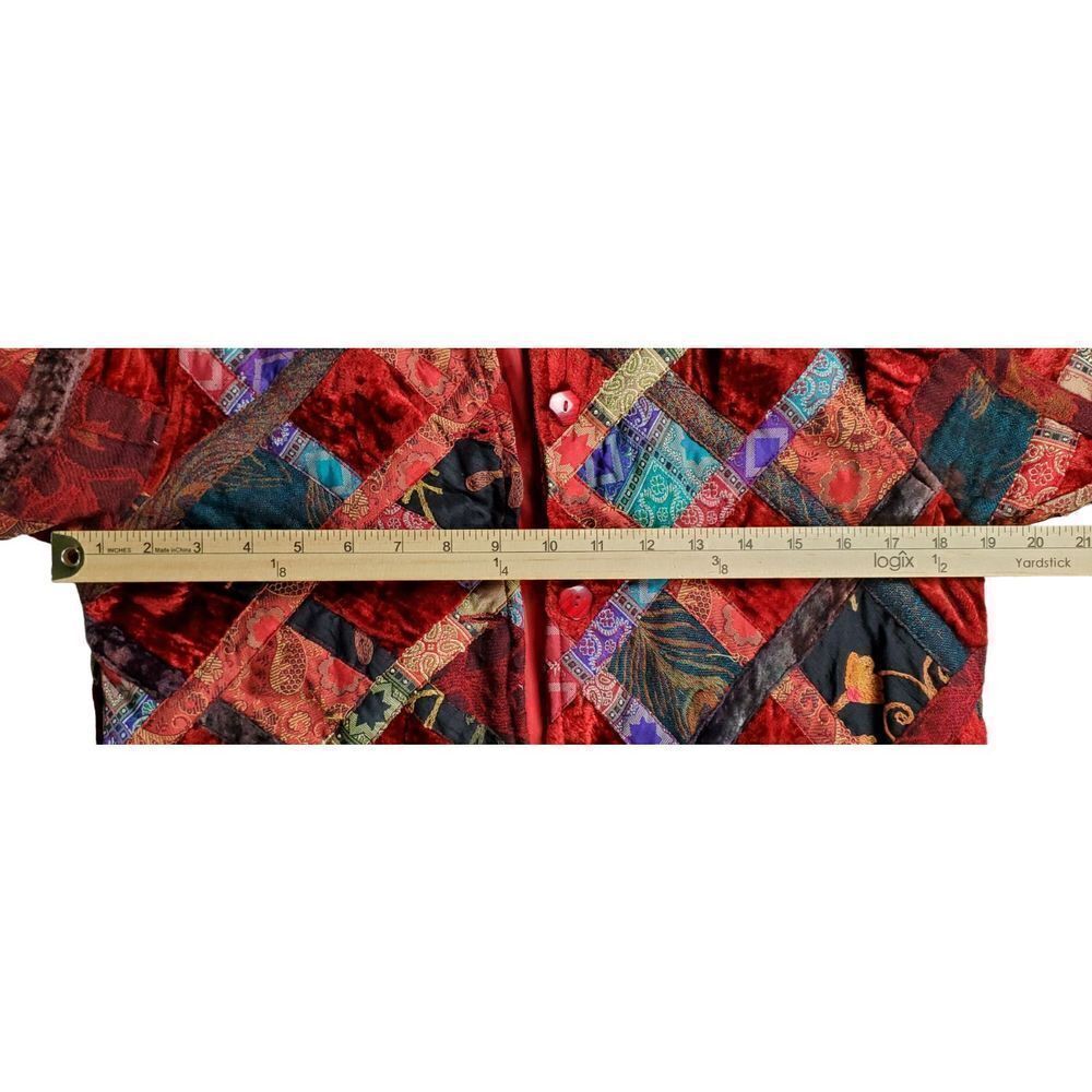 Anu Jacket Size Small Velvet Patchwork Red Silk W… - image 8